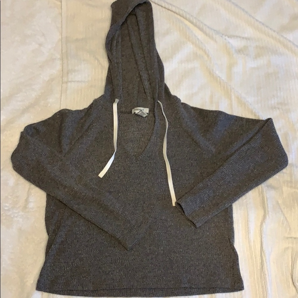 Forever 21 Cropped, Hooded, V neck Sweatshirt